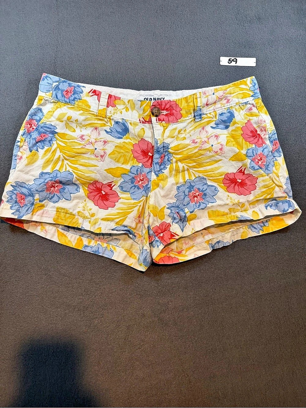 Old Navy Floral Cotton High Waist Shorts in White & Yellow Size 6